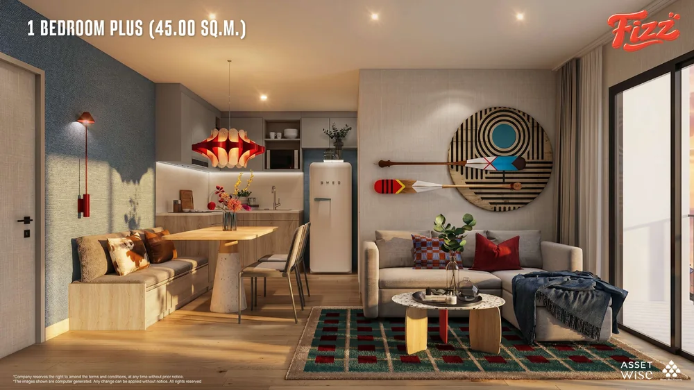 Визуализация The Title FIZZ: One Bedroom Plus · гостиная